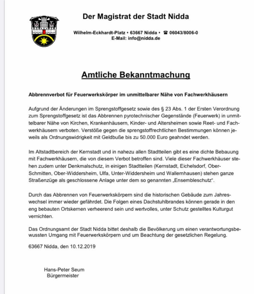 Bekanntmachung Feuerwerk